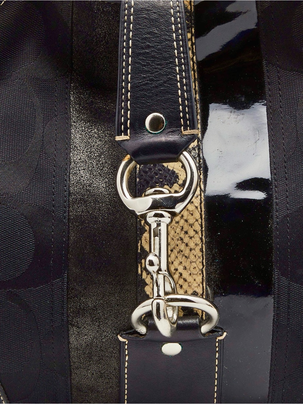 COACH Hamptons Signature Python Stripe Hobo Bag Black Y2K Shoulder Bag - Picture 2 of 6